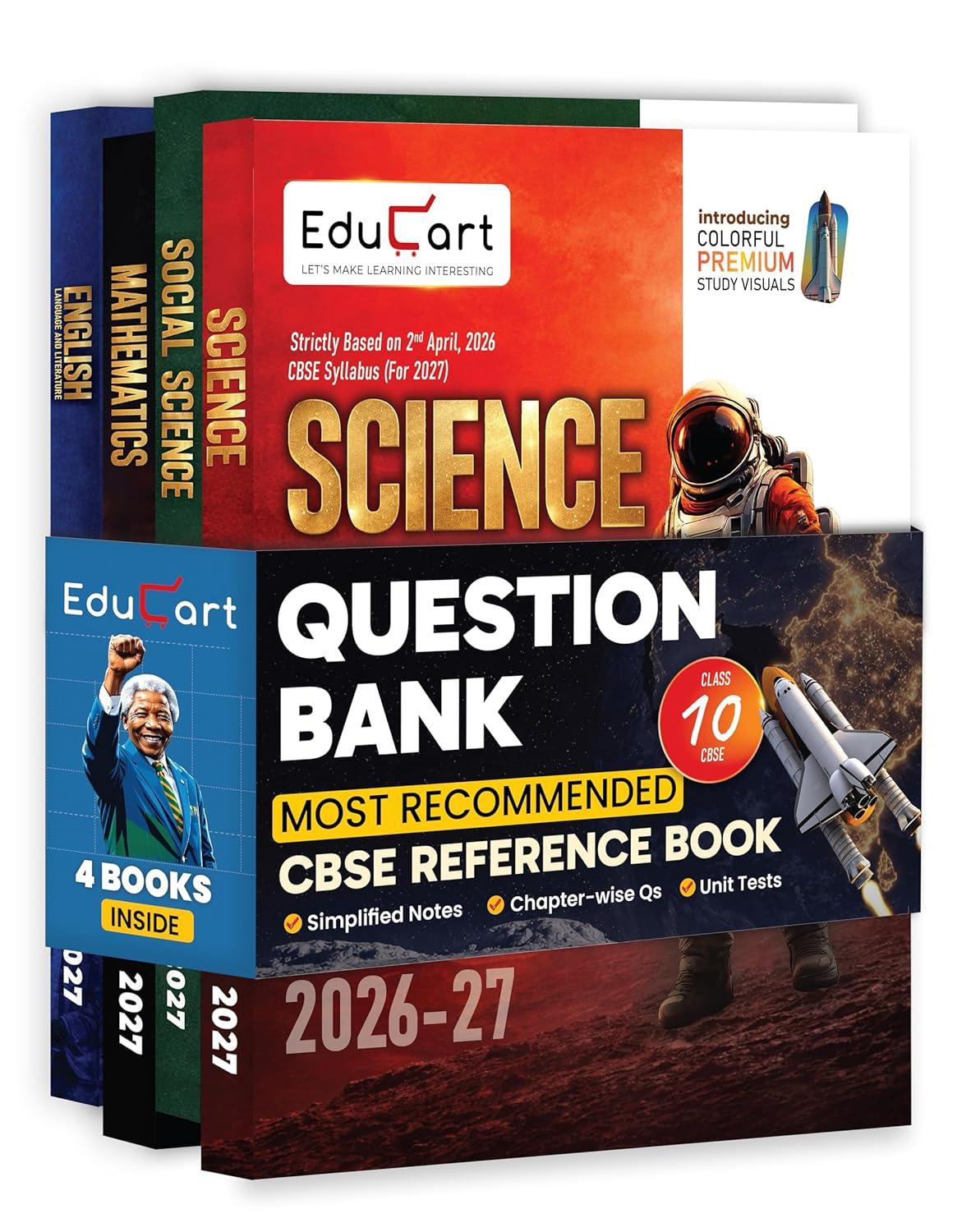 Educart CBSE Class 10 Science, Mathematics, Social Science (SST) & English Question Bank Bundle 2026-27